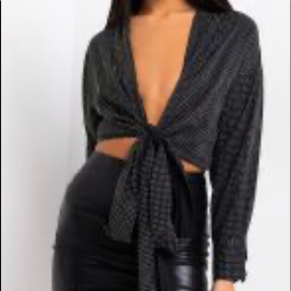 AKIRA ALL THAT GLITTERS TIED UP RHINESTONE BLOUSE - Picture 2 of 3